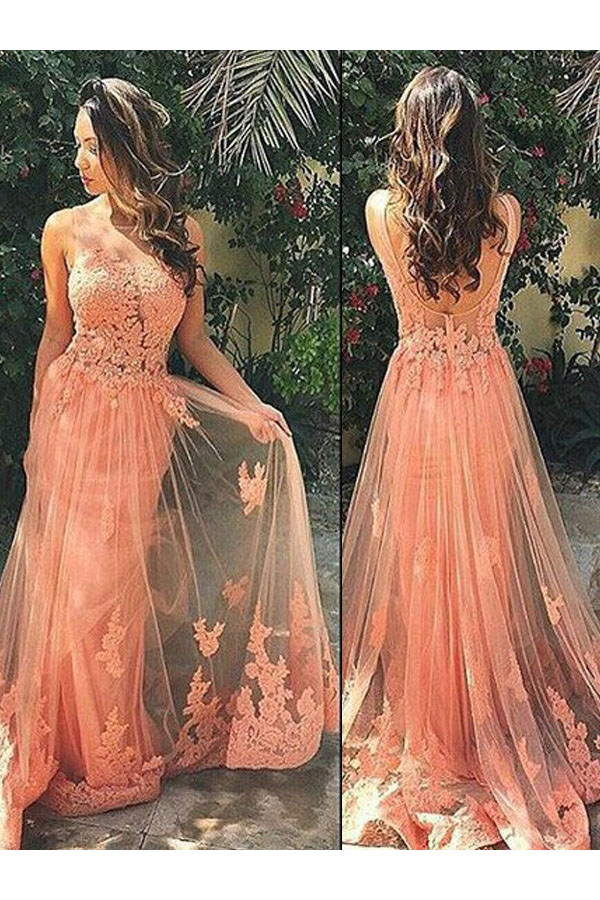 A-line Col U profond Sans manches Tulle Robe