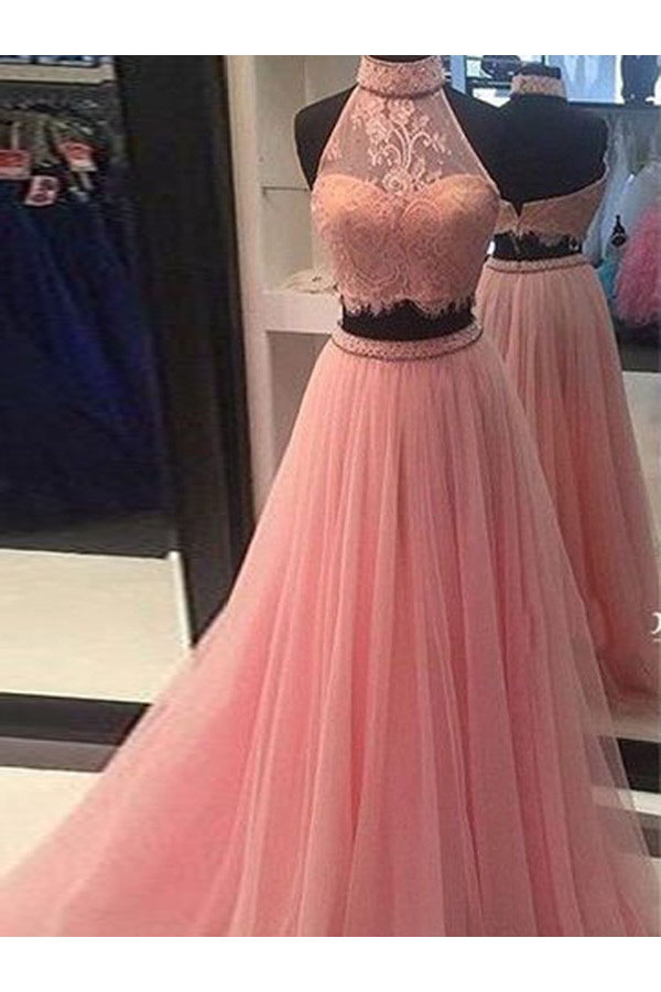 Corte A Escote Alto Sin Mangas Tul Vestido