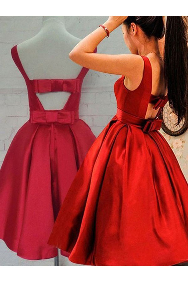 A-Linie U-Ausschnitt ärmellos Satin Kleid