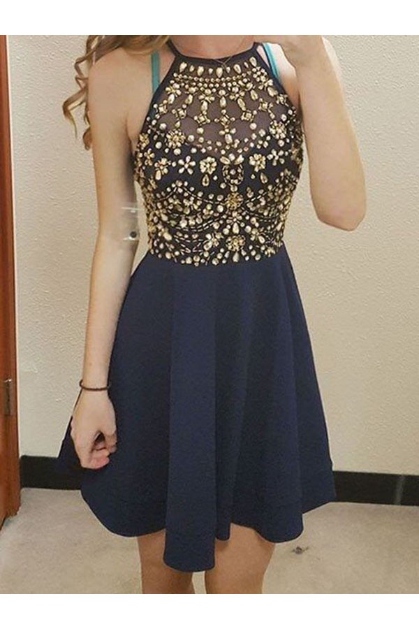 A-line Halter Sleeveless Chiffon Dress