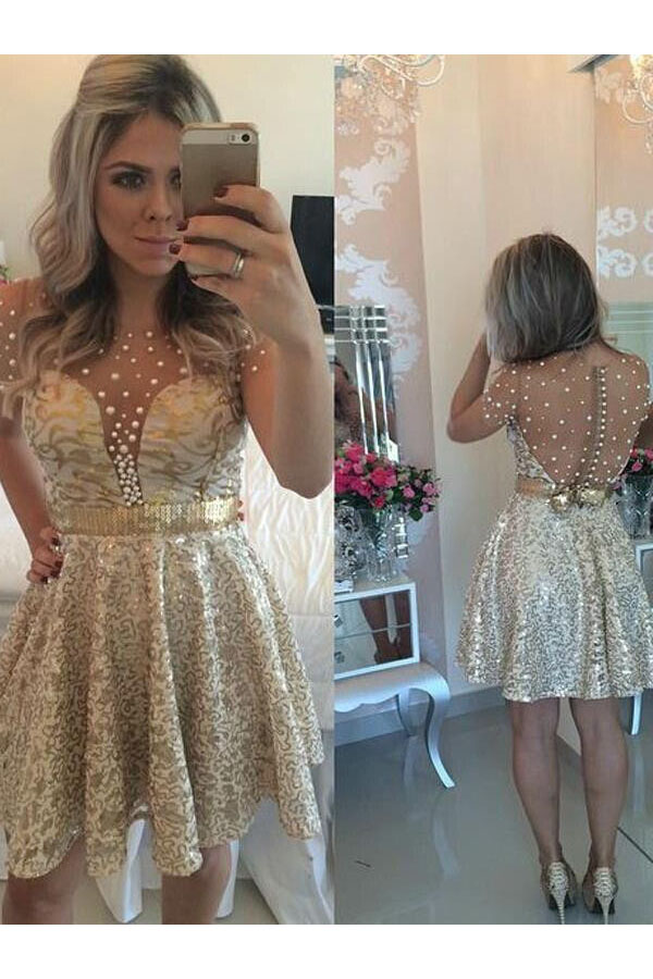 A-linje Rundad Ärmlös Satin Cocktailklänning