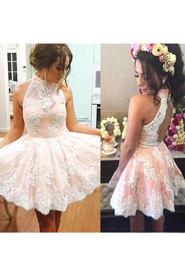 A-line Dos nu Sans manches Dentelle Robe