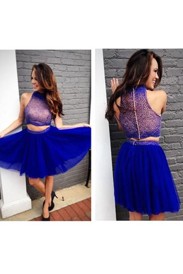 A-line High Neck Sleeveless Tulle Dress