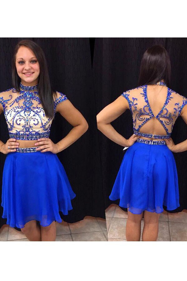 Corte A Escote Alto Sin Mangas Gasa Vestido de cóctel