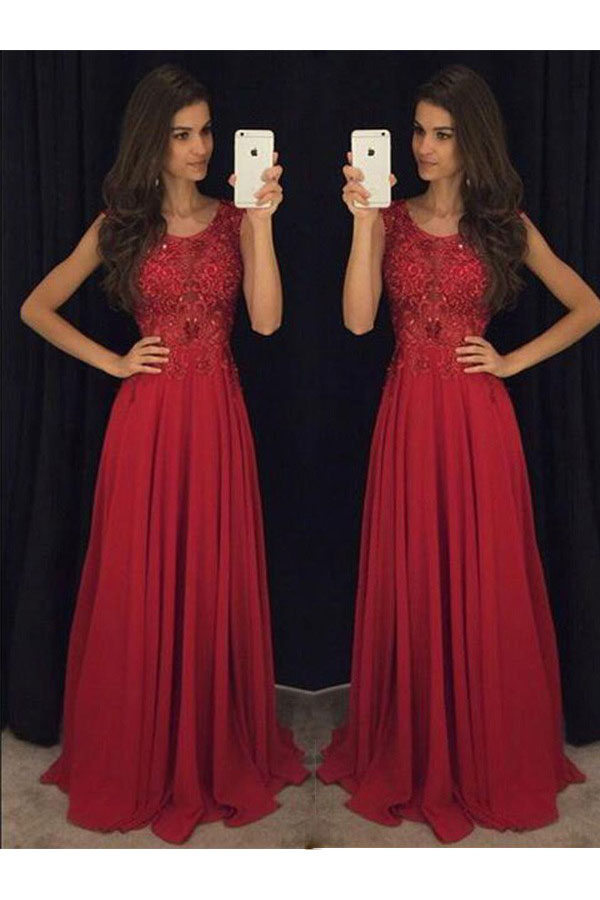 A-Linie U-Ausschnitt ärmellos Chiffon Abendkleid