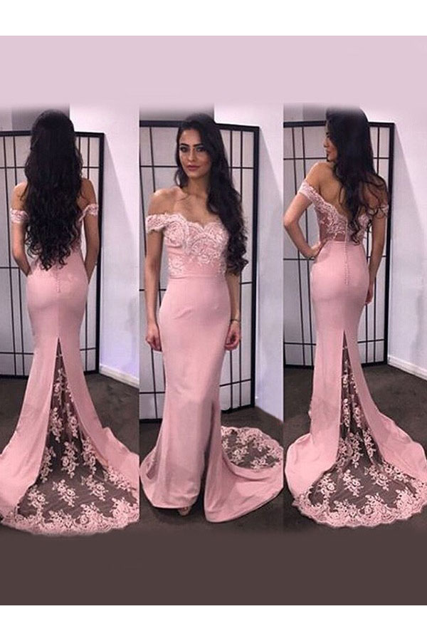 Corte Sirena Hombros Caídos Sin Mangas Satén Vestido de fiesta
