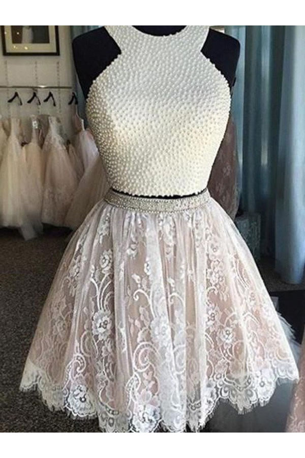 Corte A Escote Halter Sin Mangas Encaje Vestido