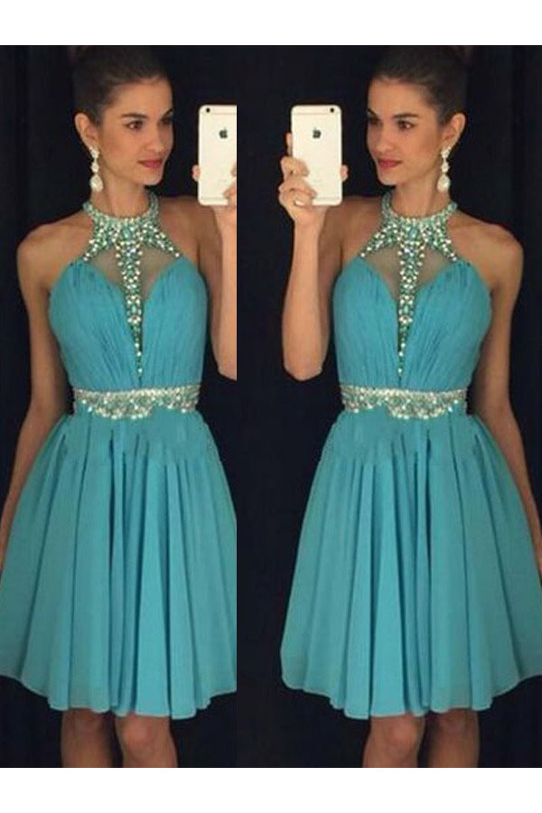 A-linje Halter Ermeløs Chiffon Cocktailkjole
