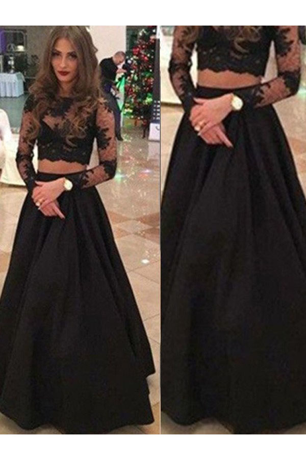 A-line Col U profond Manche longue Dentelle Robe