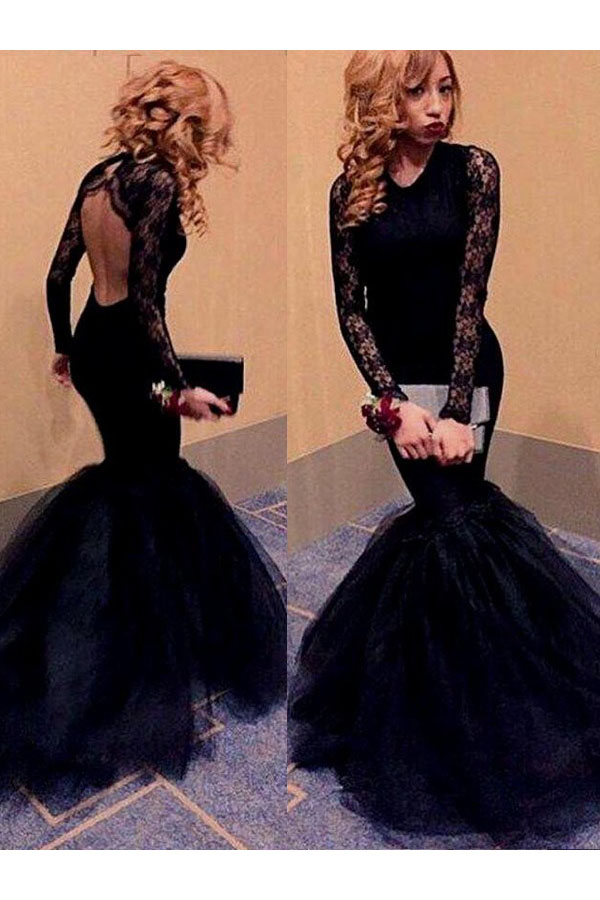 Trumpet/Mermaid Scoop Long Sleeve Tulle Dress