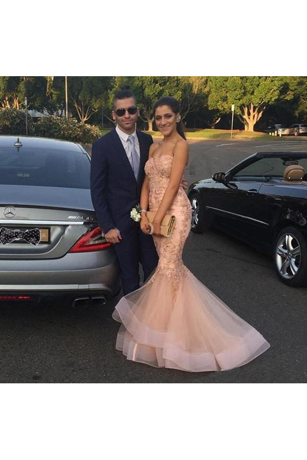 Corte Sirena Escote Corazón Sin Mangas Tul Vestido de fiesta