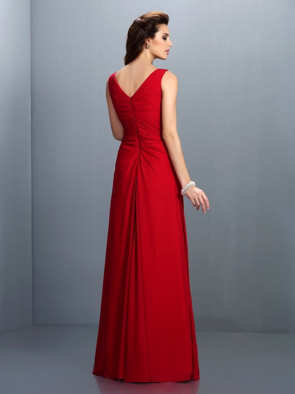 A-line V-neck Sleeveless Chiffon Dress - Thumbnail 2