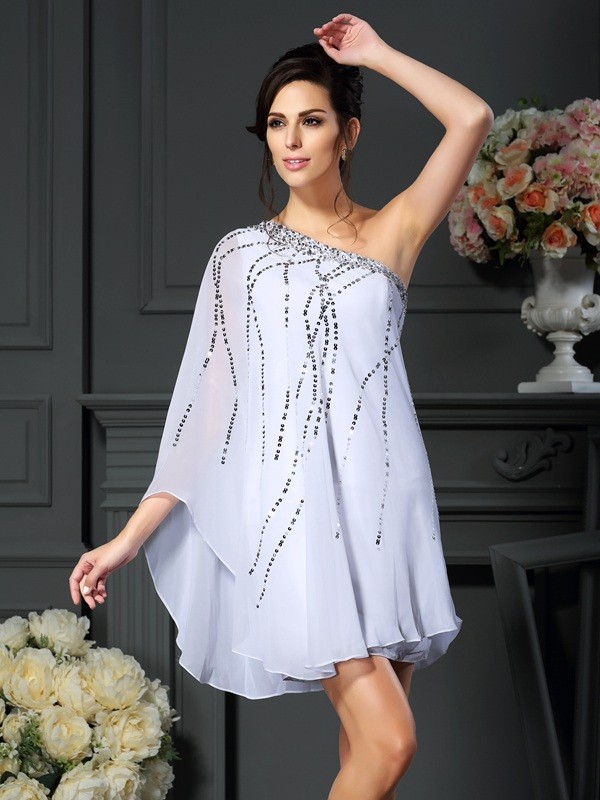 A-line Épaule asymétrique Sans manches Mousseline polyester robe de mère de mariée