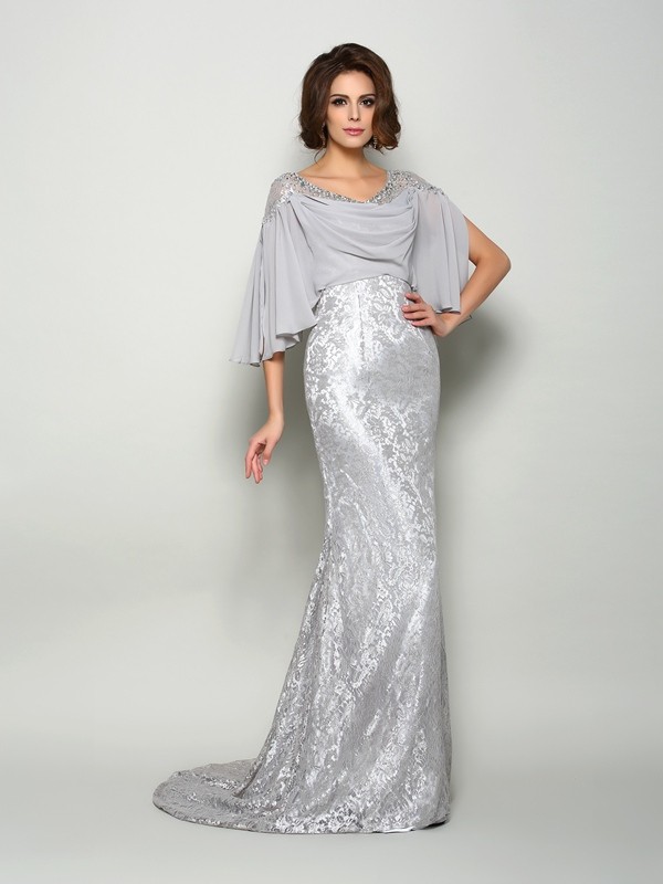 Trumpet/Sirène Col U profond La moitié des manches Mousseline polyester robe de mère de mariée