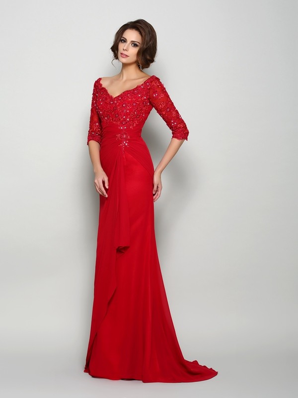 A-Linie V-Ausschnitt Half Sleeve Chiffon Brautmutterkleid