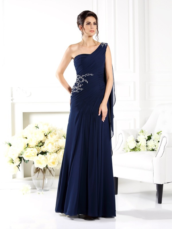 Fourreau/Column Épaule asymétrique Sans manches Mousseline polyester Robe