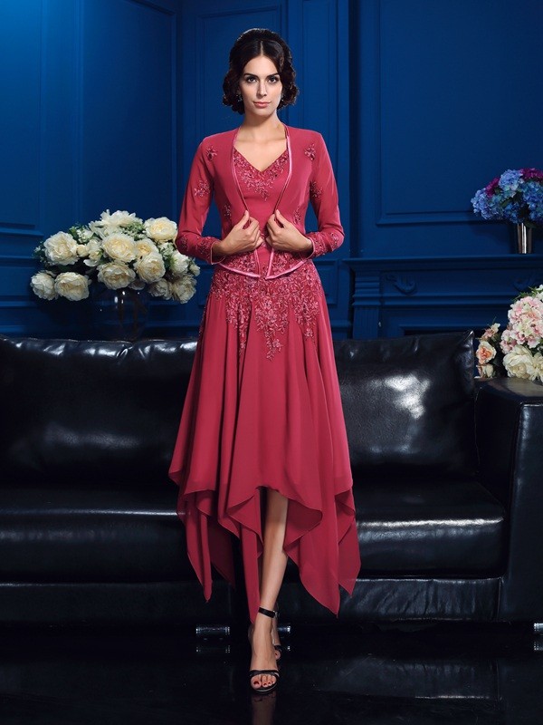 A-line V-neck Sleeveless Chiffon Mother of the Bride Dress