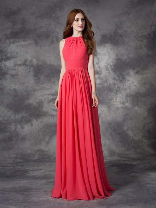 A-Linie Jewel ärmellos Chiffon Brautjungfernkleid