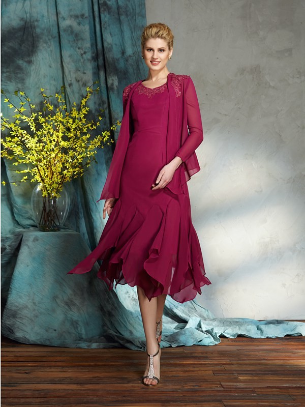 A-line V-neck Sleeveless Chiffon Mother of the Bride Dress