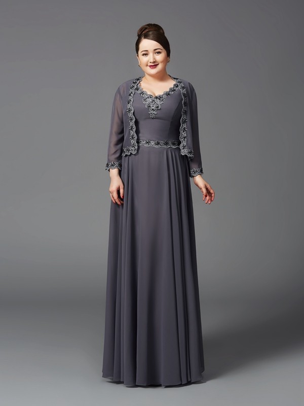 A-line Col en V Sans manches Mousseline polyester Robe