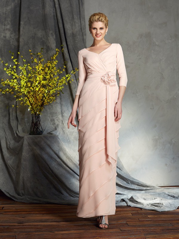 Shift/ Kolonne V-hals 3/4 Erme Lengde Chiffon Kjole