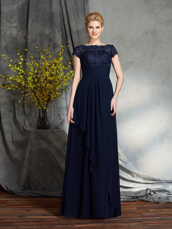A-Linie U-Boot-Ausschnitt Kurze Ärmel Chiffon Brautmutterkleid