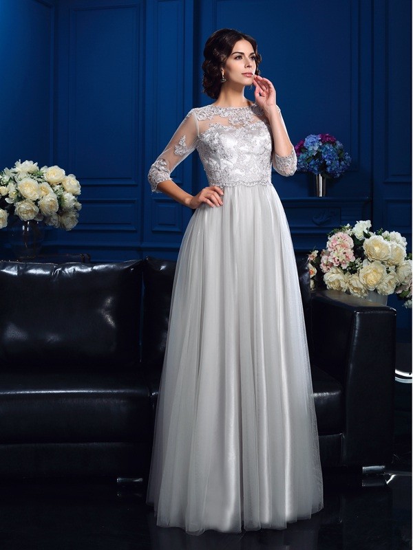 A-Linie U-Ausschnitt 3/4 Länge Ärmel Tülle Kleid
