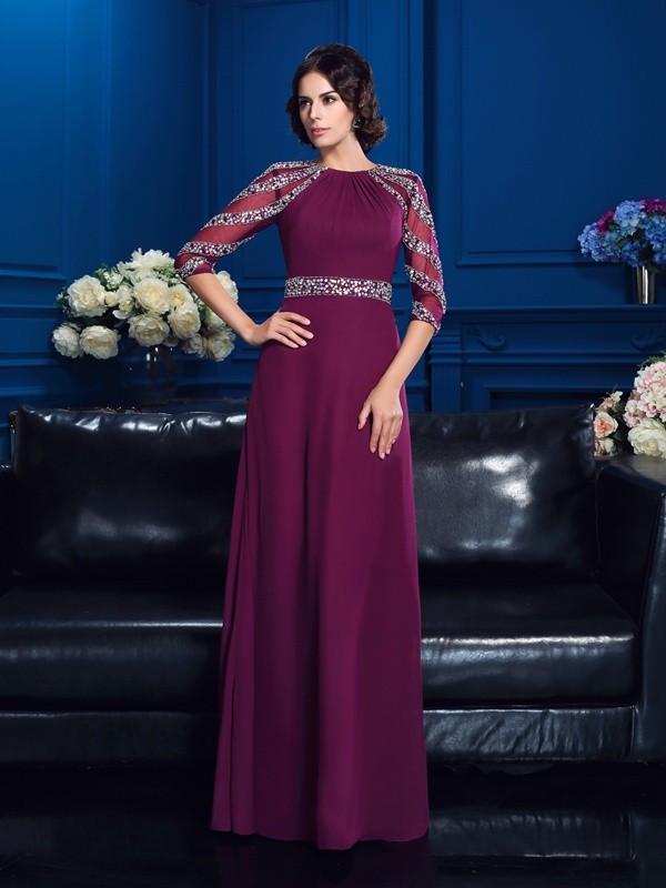 A-linje Øse 3/4 Erme Lengde Chiffon kjole til brudens mor