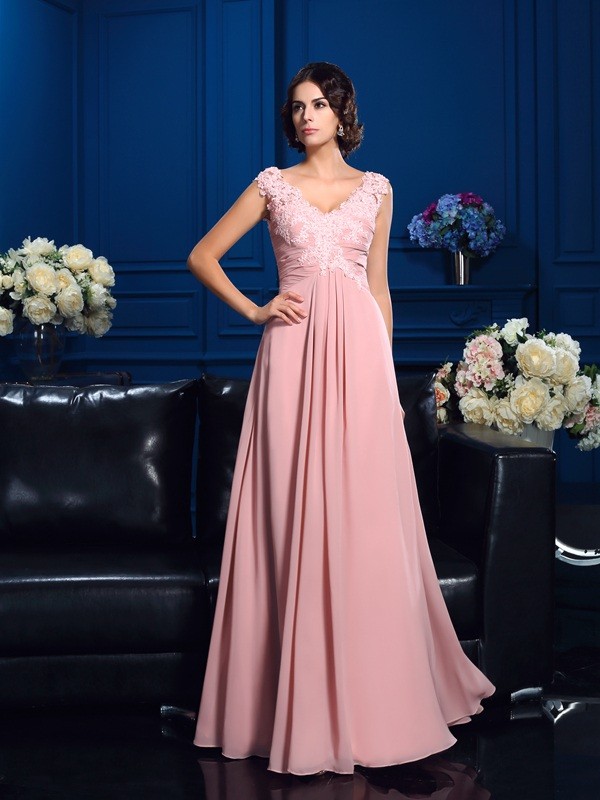 A-line V-neck Sleeveless Chiffon Mother of the Bride Dress