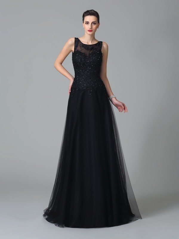 A-line Col U profond Sans manches Tulle Robe