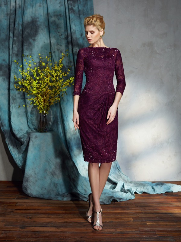 Sheath/Column Bateau 3/4 Length Sleeve Lace Mother of the Bride Dress