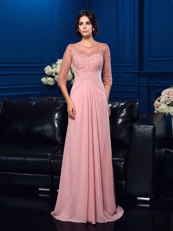 A-Linie U-Ausschnitt 3/4 Länge Ärmel Chiffon Brautmutterkleid