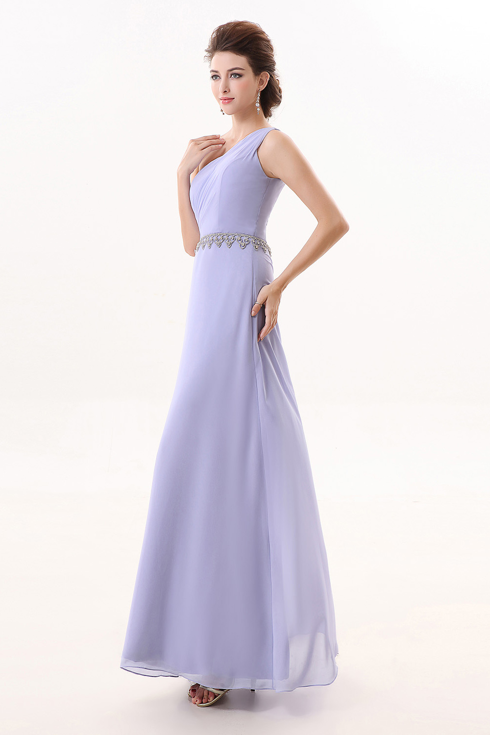 A-line One Shoulder Ankle-length Chiffon Bridesmaid Dress - Thumbnail 2