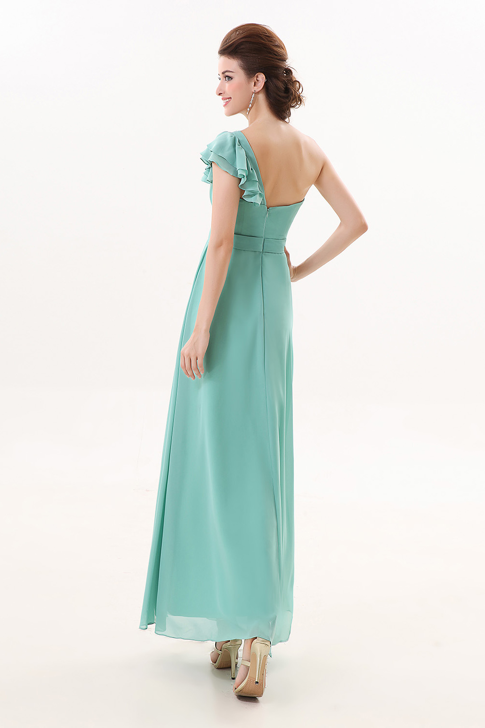 Sheath/Columnn One Shoulder Ankle-length Chiffon Bridesmaid Dress - Thumbnail 3