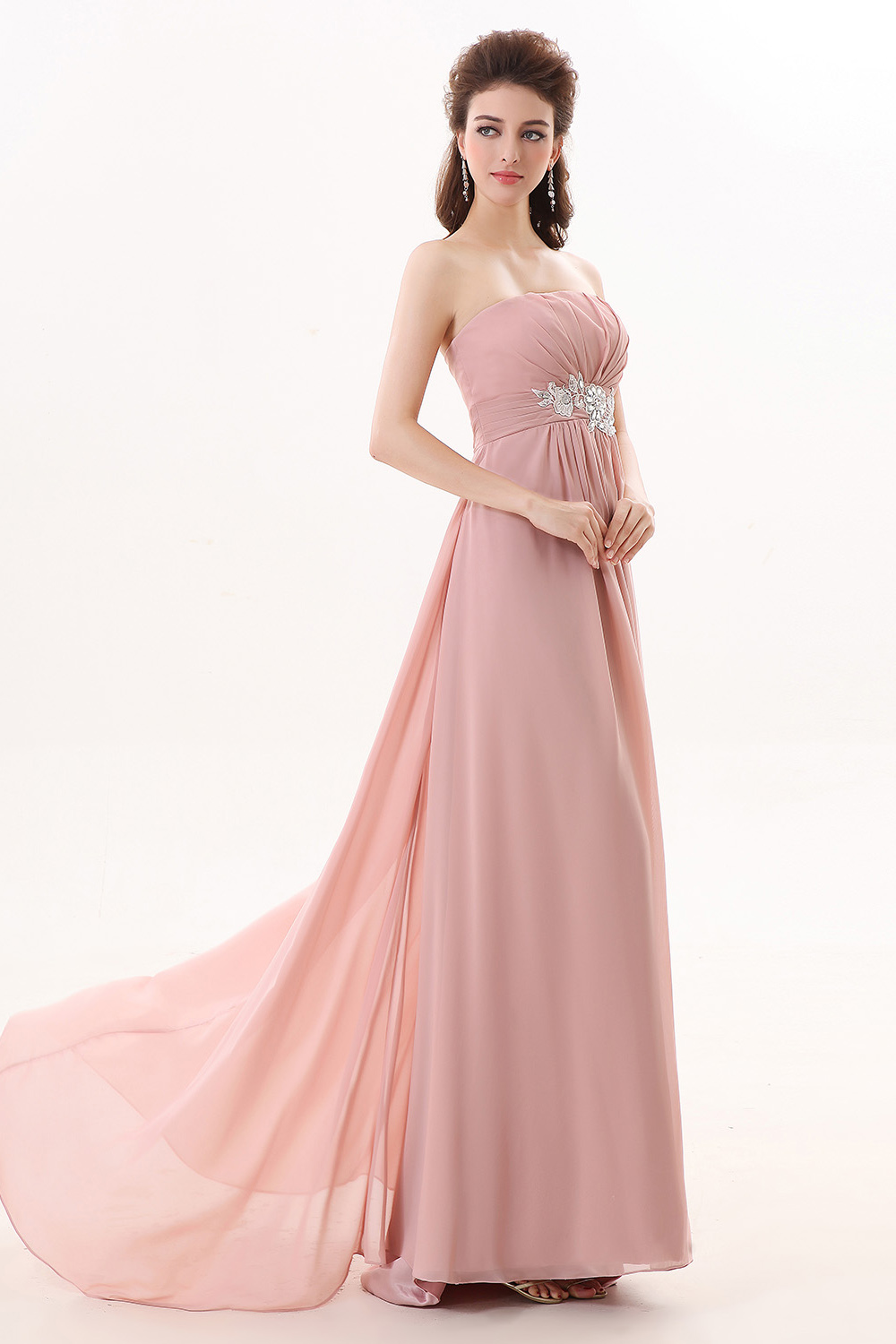 A-line Strapless Sweep/Brush Train Chiffon Bridesmaid Dress - Thumbnail 2