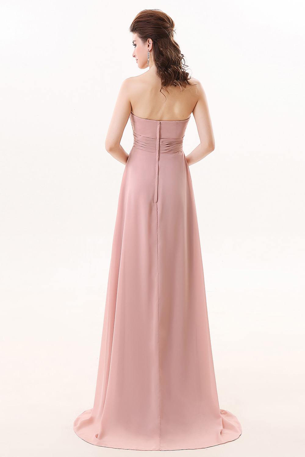 A-line Strapless Sweep/Brush Train Chiffon Bridesmaid Dress - Thumbnail 3