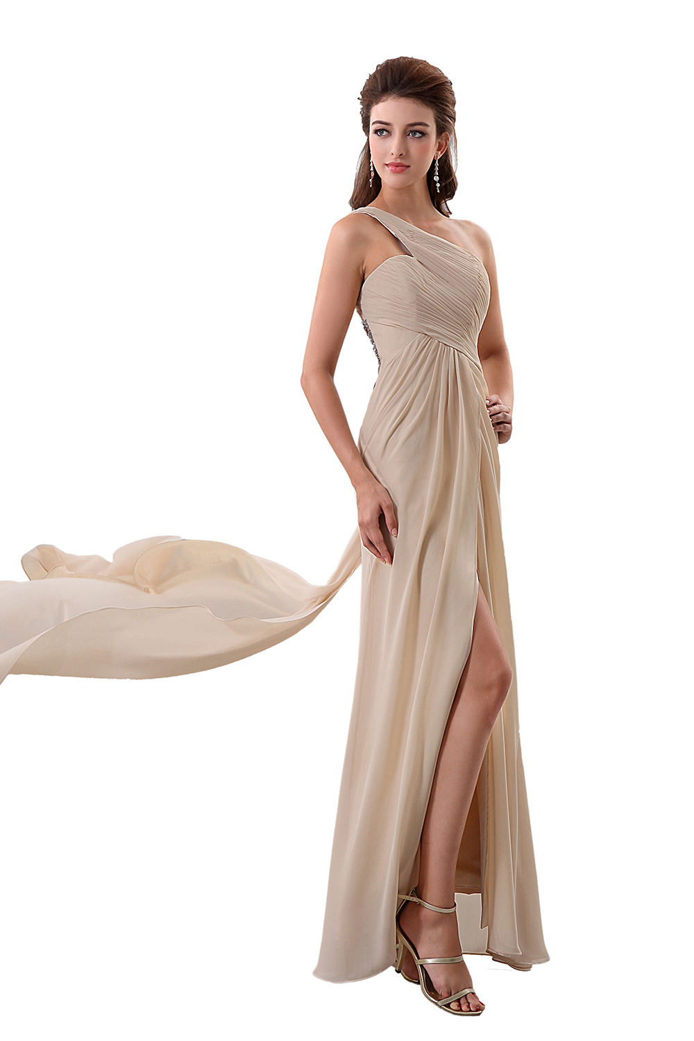 A-line One Shoulder Floor-length Chiffon Evening Dress - Thumbnail 2
