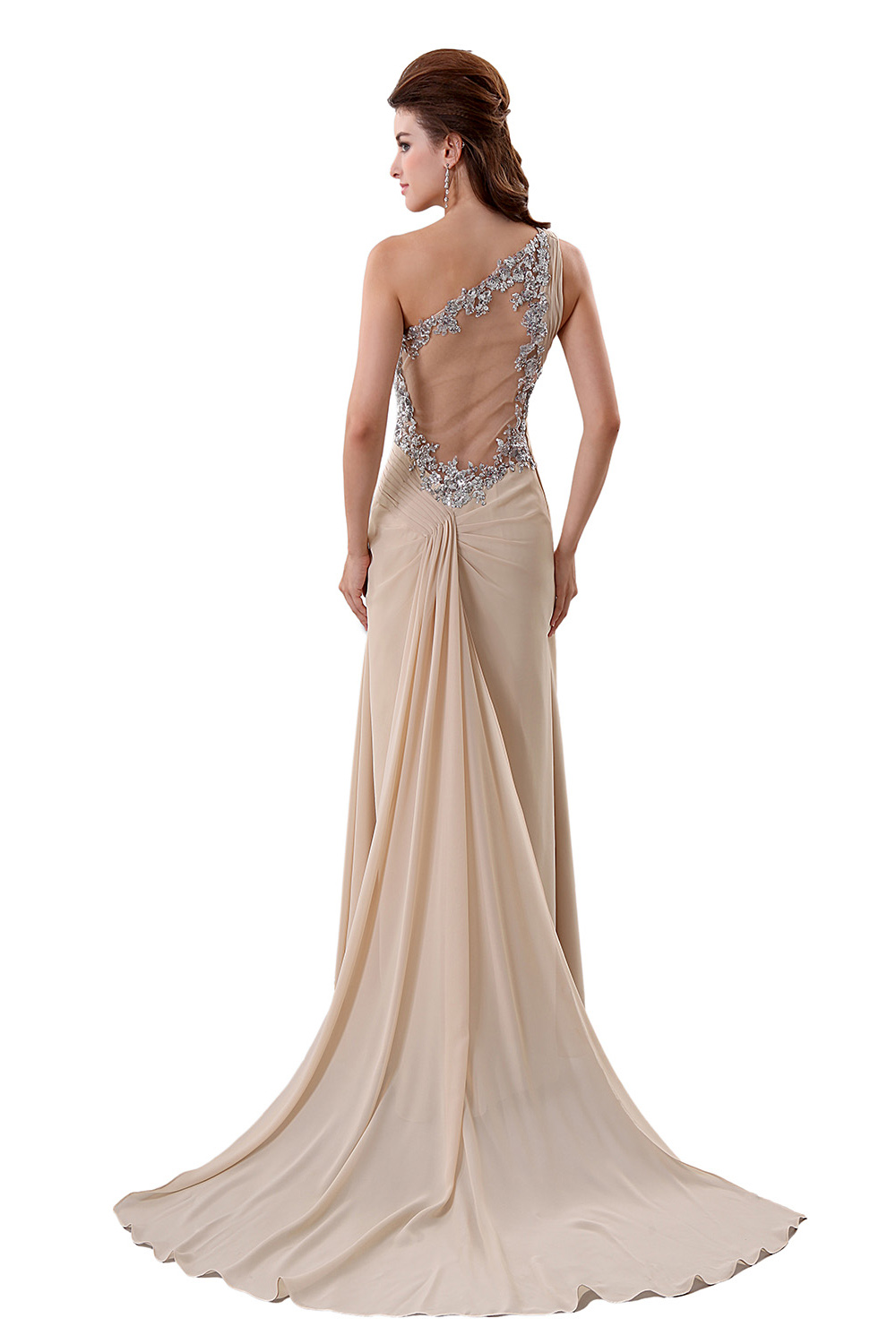 A-line One Shoulder Floor-length Chiffon Evening Dress - Thumbnail 3