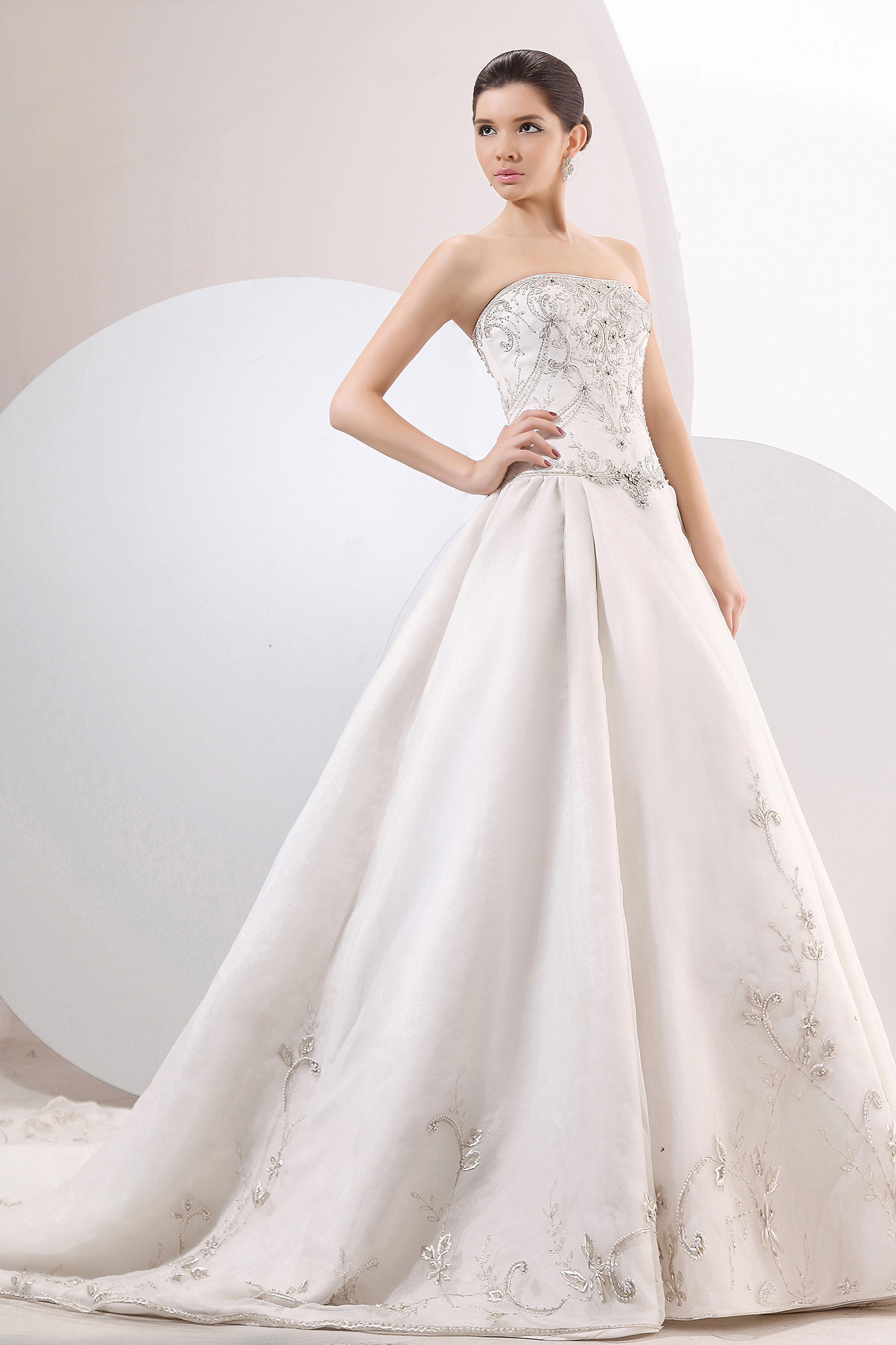 A-line Strapless Court Train Satin Wedding Dress - Thumbnail 2