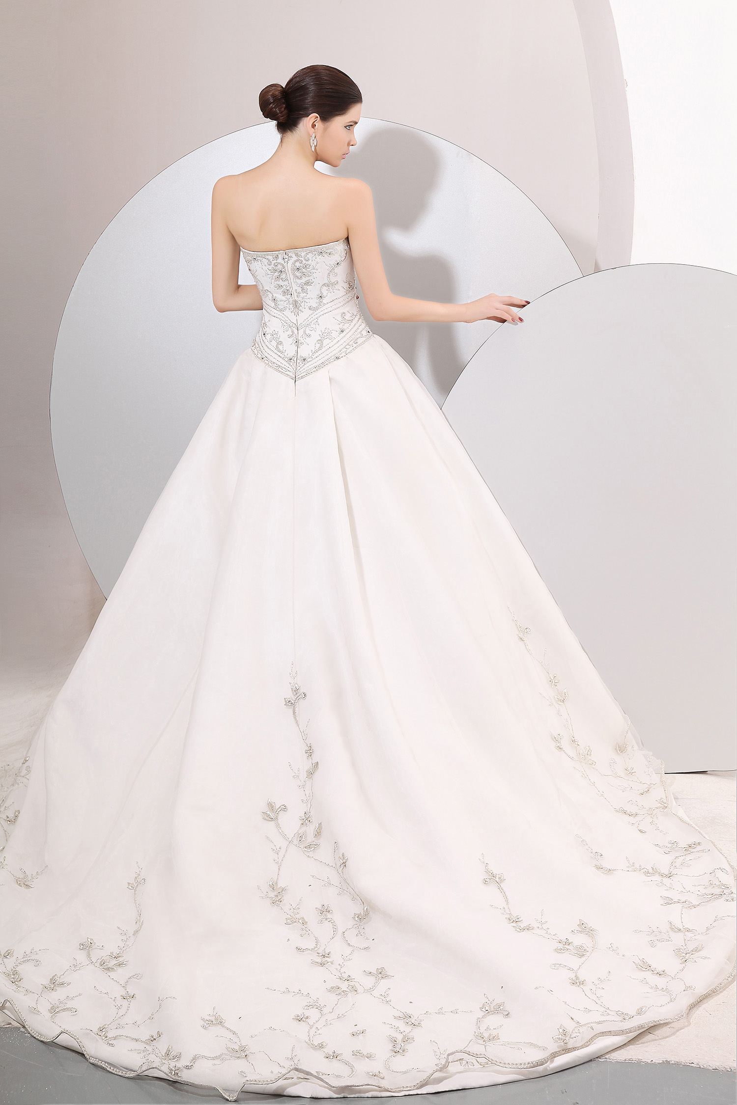 A-line Strapless Court Train Satin Wedding Dress - Thumbnail 3