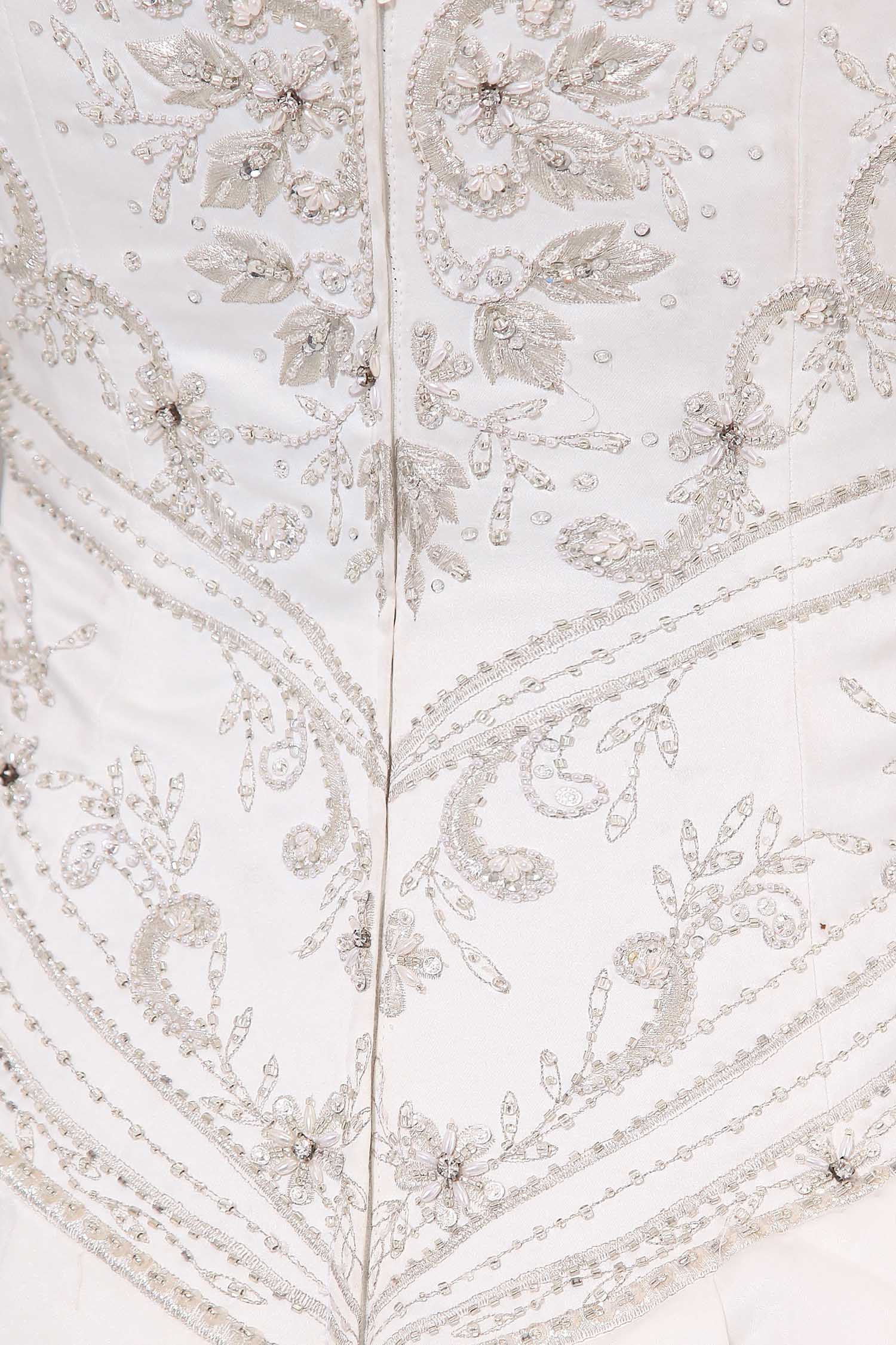 A-line Strapless Court Train Satin Wedding Dress - Thumbnail 4
