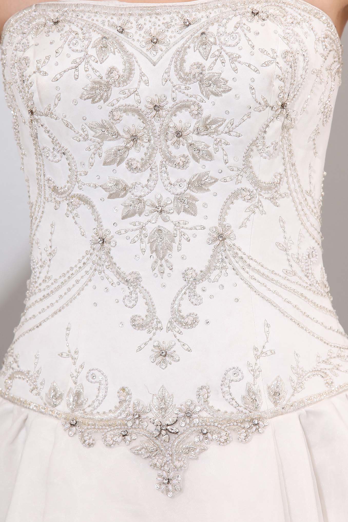 A-line Strapless Court Train Satin Wedding Dress - Thumbnail 6