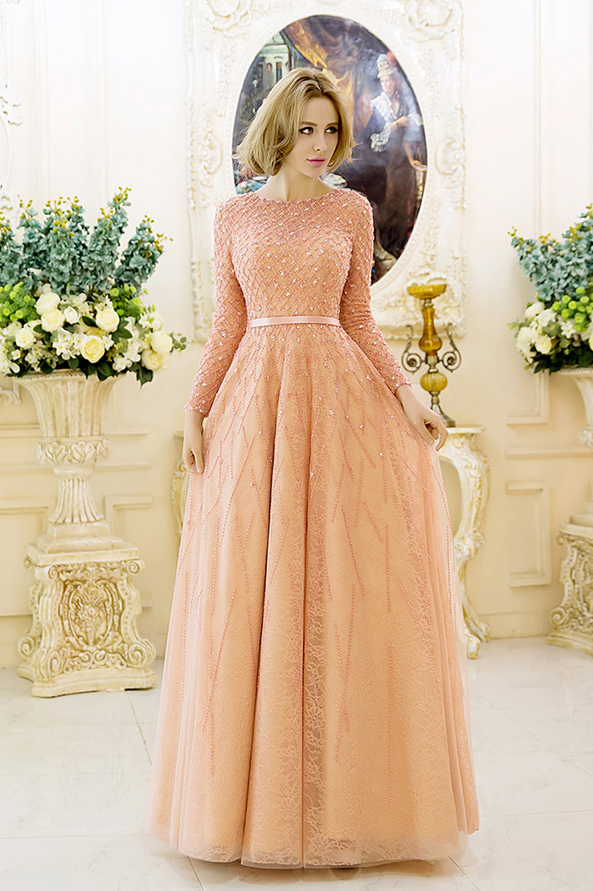 A-line Scoop Floor-length Lace Evening Dress - Thumbnail 2