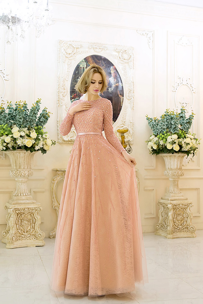 A-line Scoop Floor-length Lace Evening Dress - Thumbnail 3