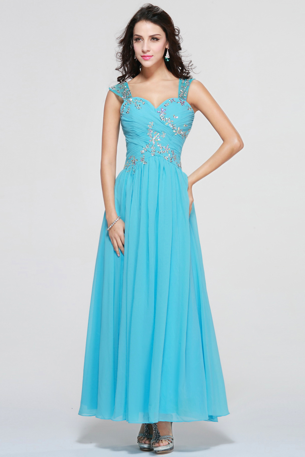 A-line Sweetheart Ankle-length Chiffon Evening Dress - Thumbnail 2