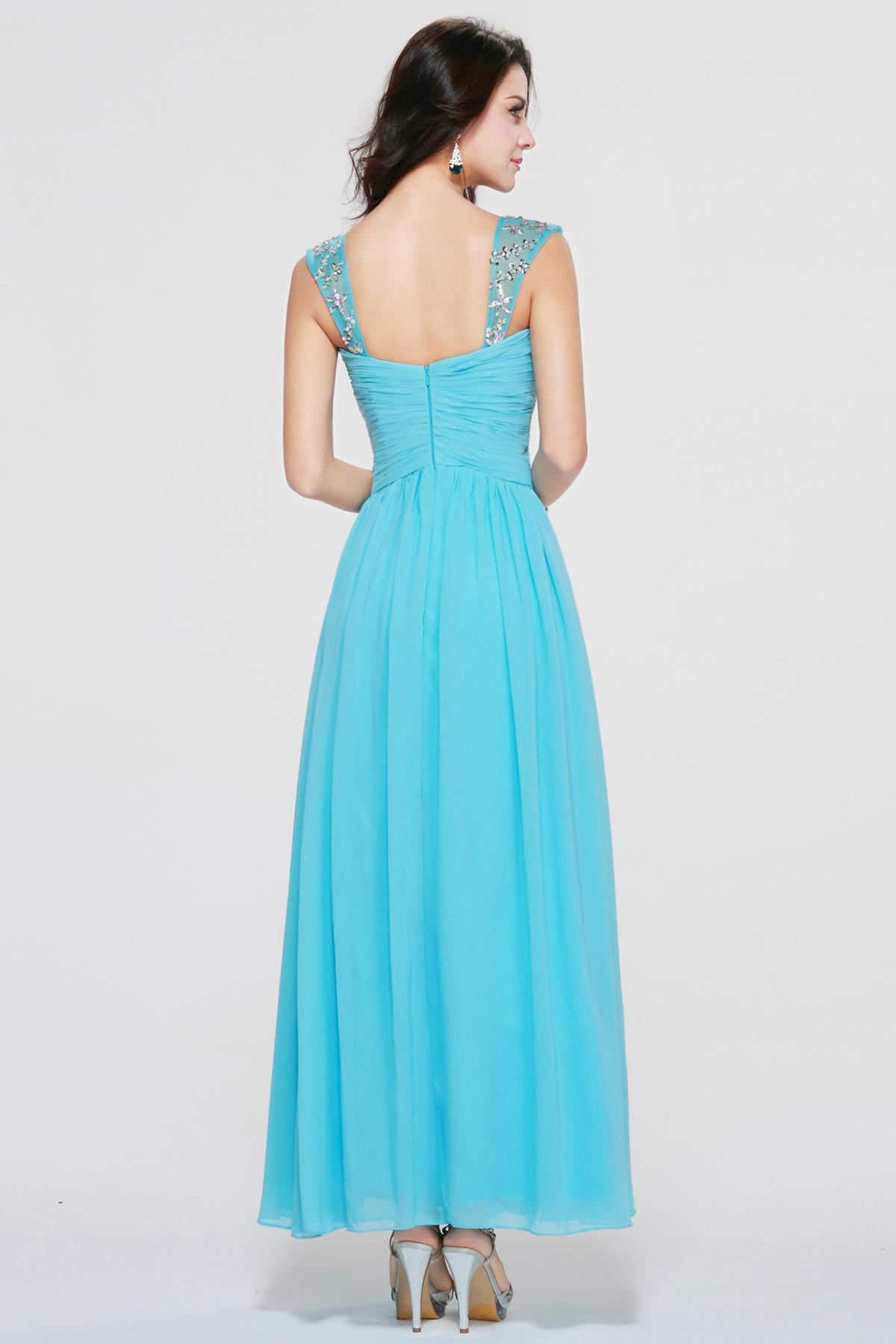 A-line Sweetheart Ankle-length Chiffon Evening Dress - Thumbnail 4