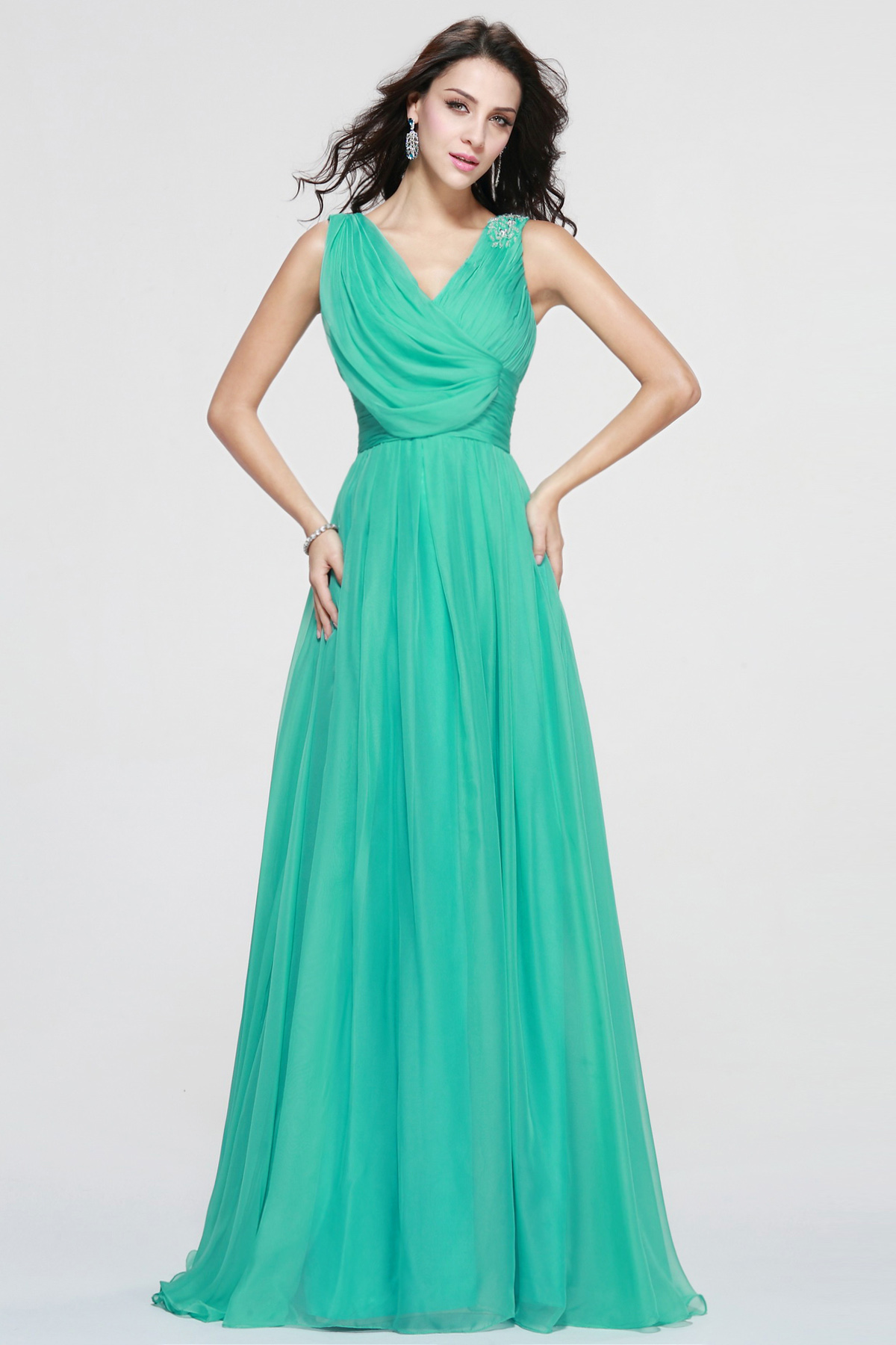 A-line V-neck Floor-length Chiffon Bridesmaid Dress - Thumbnail 2