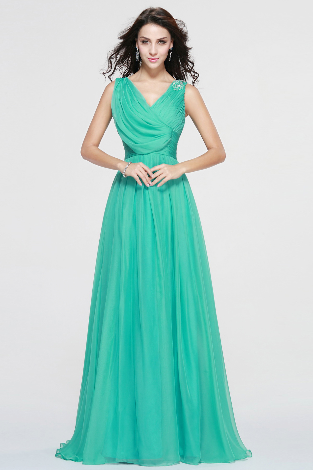 A-line V-neck Floor-length Chiffon Bridesmaid Dress - Thumbnail 3