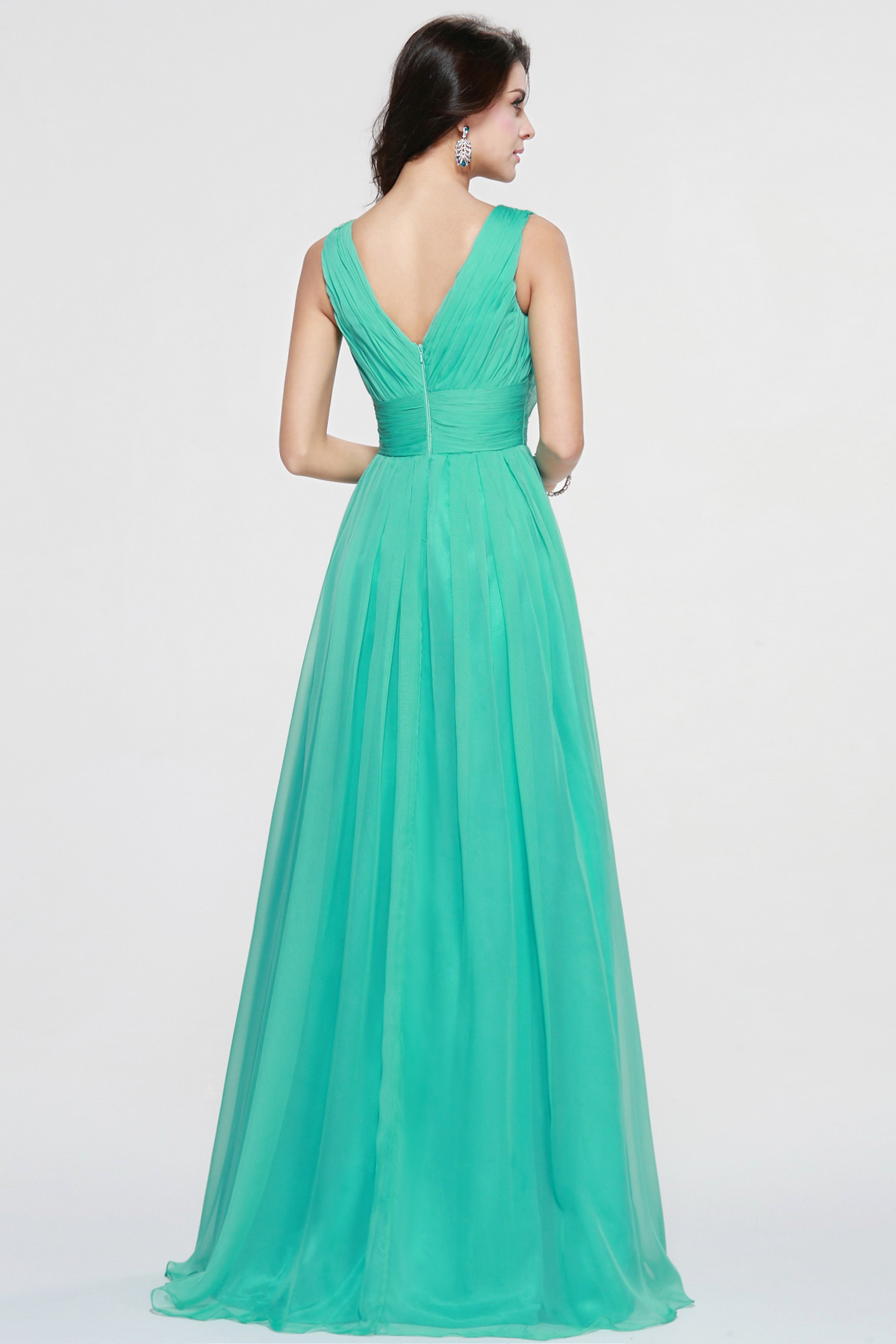 A-line V-neck Floor-length Chiffon Bridesmaid Dress - Thumbnail 4