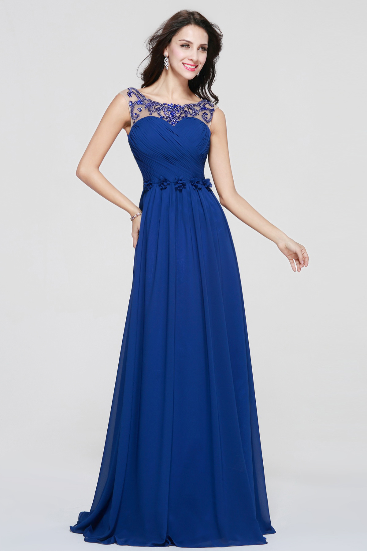 A-line Scoop Floor-length Chiffon Evening Dress - Thumbnail 2